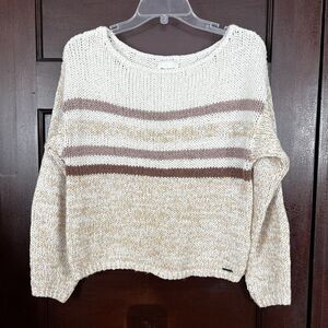 Abercrombie & Fitch Sweater Women's Small Cropped Chunky Knit Tan Pink Stripes